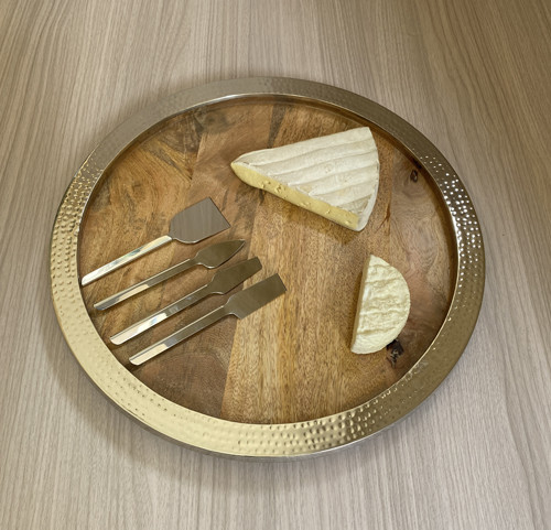 Wood and aluminium platter - Plat bois 48cm sans couteaux